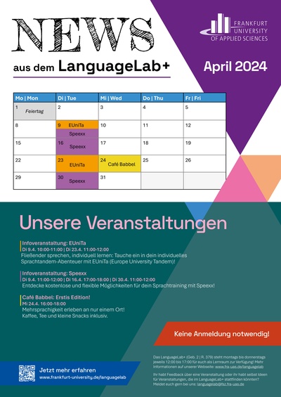 Veranstaltungen im April 2024 im LanguageLab+