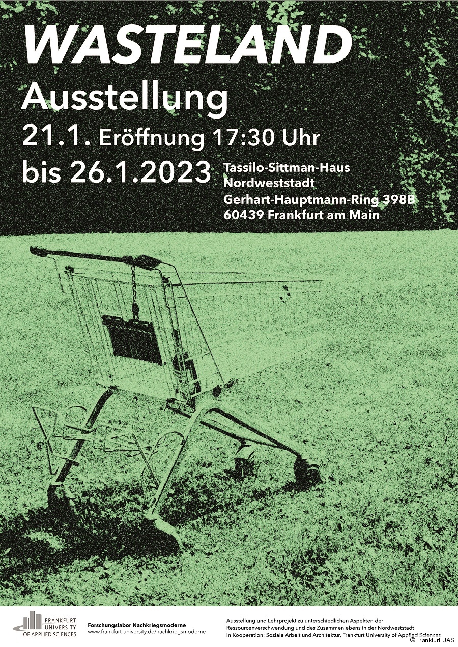 Plakat zur Ausstellung WASTELAND Einkaufswagen im Grünen
