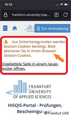 Fehlermeldung &quot;Aus Sicherheitsgründen werden Session-Cookies benötigt. Bitte aktivieren Sie in Ihrem Browser Session-Cookies.&quot;