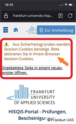 Fehlermeldung "Aus Sicherheitsgründen werden Session-Cookies benötigt. Bitte aktivieren Sie in Ihrem Browser Session-Cookies."