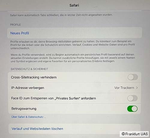 Screenshot of the Safari browser settings with Cross-Site Tracking deactivated