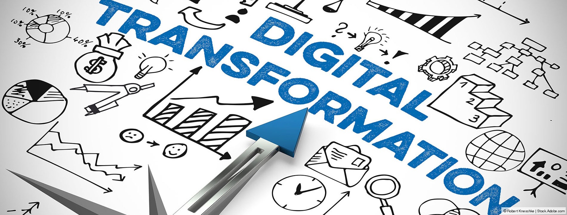 Kompass, der auf den Begriff 'Digital Transformation' zeigt