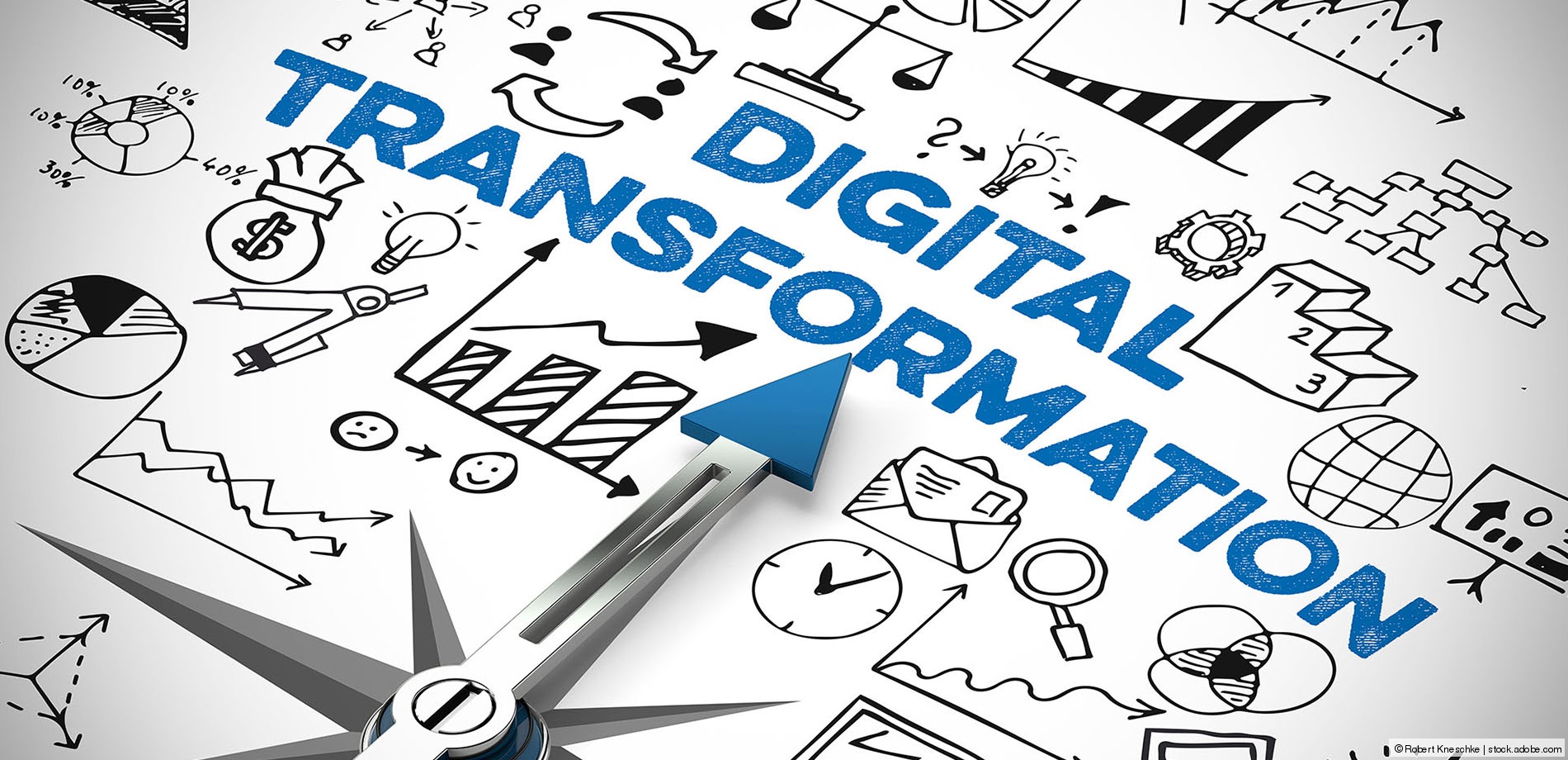 Kompass, der auf den Begriff 'Digital Transformation' zeigt