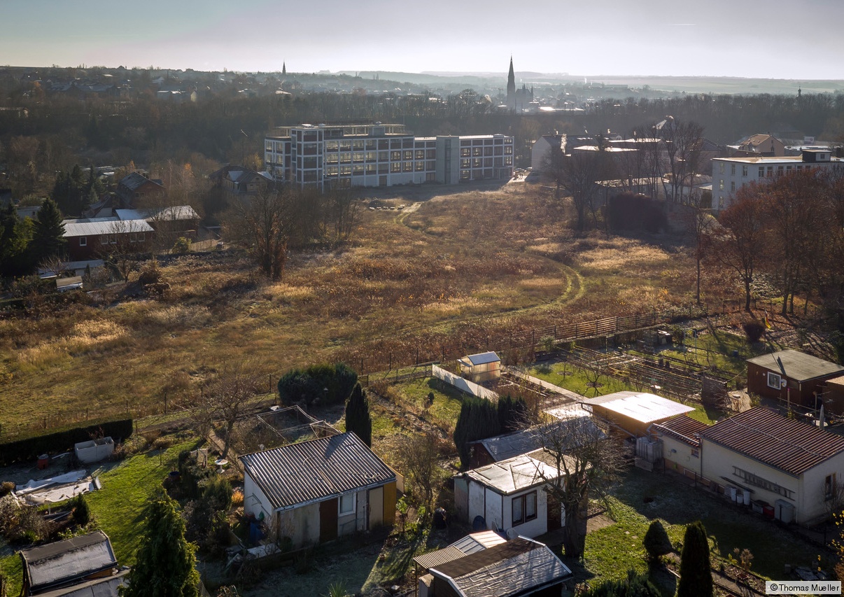 Eiermannbau in Apolda Luftaufnahme des Eiermannbaus