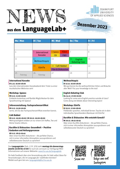 Newsletter zu den Veranstaltungen im LanguageLab+