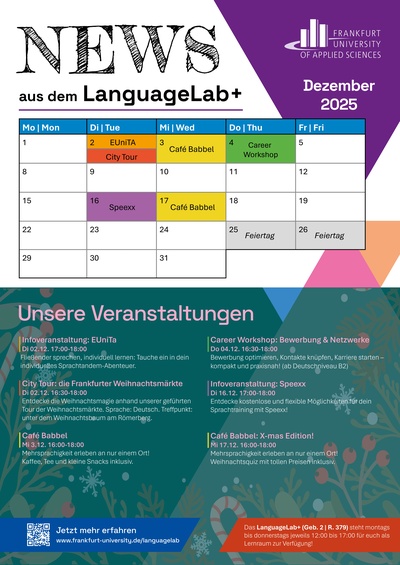 Veranstaltungen im Dezember im LanguageLab+ Veranstaltungen im Dezember im LanguageLab+