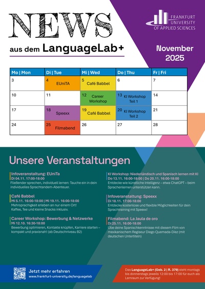 Veranstaltungen im November im LanguageLab+ Veranstaltungen im November im LanguageLab+